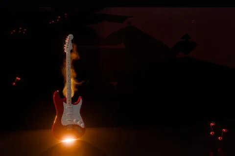 3d render of electric guitar  with  glowing flames Stock Illustration