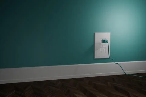 3d render of  electric plug about to enter outlet Stock Illustration