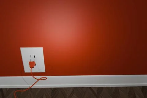 3d render of  electric plug about to enter outlet Illustrazione stock