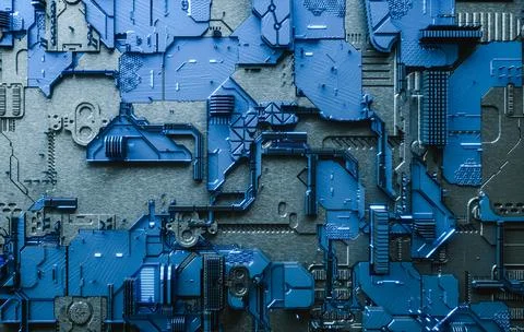 3D render. Electronic board. Abstract digital technology background. Stock Illustration