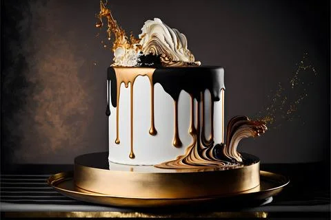 3D render of an elegant luxurious white golden cake design Stock Photos