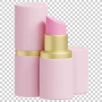 3D Render of Elegant Pink Lipstick with Golden Base Stock Illustration