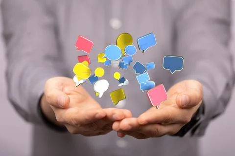 A 3D render of an email symbol and Network Communications with a blurry backg Foto stock