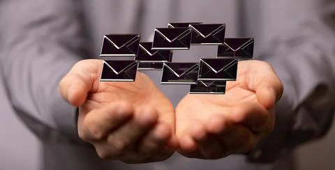 A 3D render of an email symbol and Network Communications with a blurry backg 스톡 사진