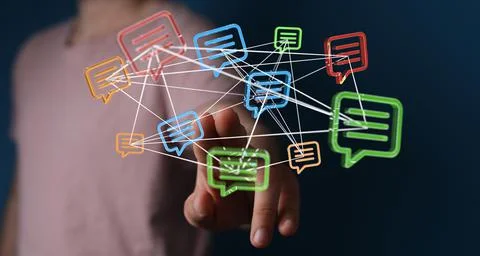 A 3D render of an email symbol and Network Communications with a blurry backg Stock Photos