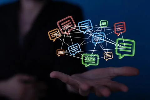 A 3D render of an email symbol and Network Communications with a blurry backg Foto stock