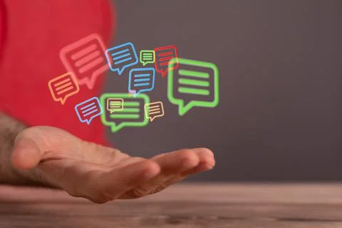 A 3D render of an email symbol and Network Communications with a blurry backg Foto stock