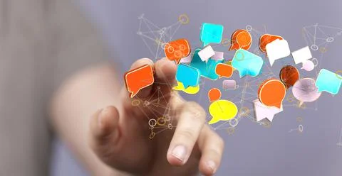 A 3D render of an email symbol and Network Communications with a blurry backg Foto stock