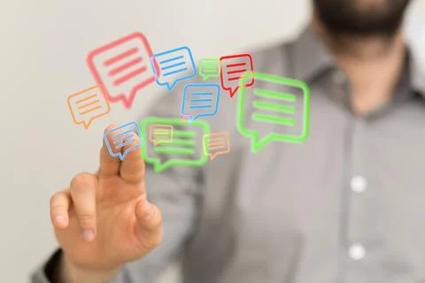 A 3D render of an email symbol and Network Communications with a blurry backg Foto stock