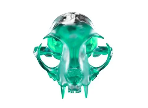 3D render of emerald cristal Cat Skull isolated on white background Stock Illustration