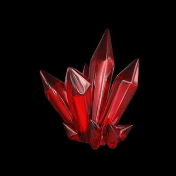 3D render, emerald red crystal on black background, gems, natural nuggets, my Stock Illustration