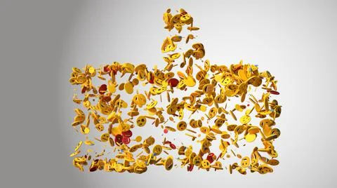 3D Render, emoticon particles with thumb up pattern, white background Stock Illustration