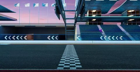 3d render empty asphalt international race track with start and finish line イラスト素材