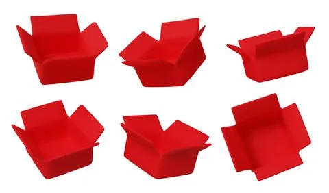 3D render of empty bright yellow open boxes in multiple perspectives. Perfect Stock Illustration