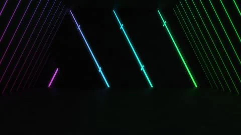3D Render of Empty concrete room with neon lights Stock Illustration
