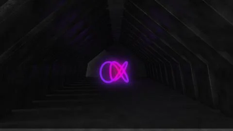 3D Render of Empty concrete room with neon lights Stock Illustration