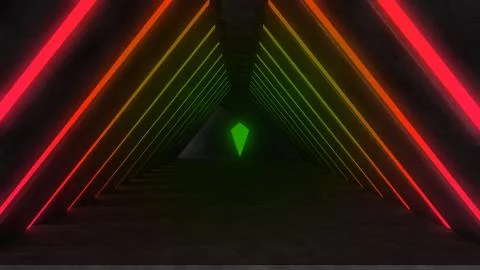 3D Render of Empty concrete room with neon lights Illustrazione stock