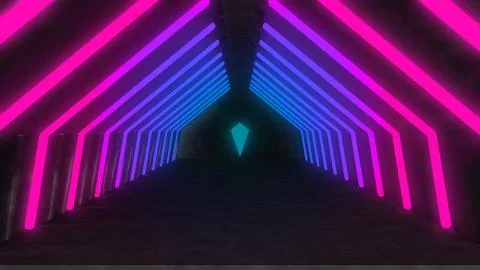 3D Render of Empty concrete room with neon lights Stock Illustration