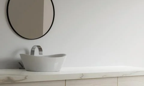 3D render an empty counter with ceramic washbasin and modern style white Stock Illustration