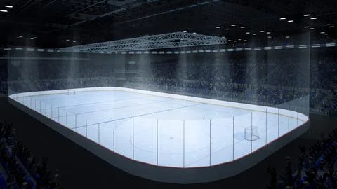 3d render of empty hockey ice rink sport arena stadium. Poster, flyer for Stock Illustration
