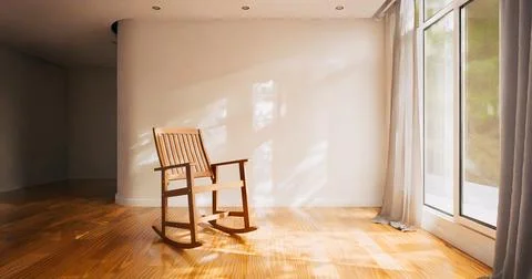 3d render of empty house or living room with a rocking chair with sunshine .. Stock Photos