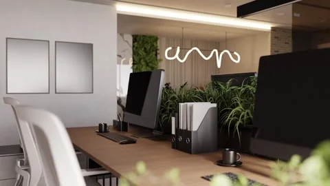 3D render of empty modern office with computer monitor Stock Footage 271286722
