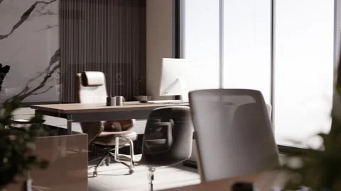 3D render of empty modern office with computer monitor Stock Footage 271286805