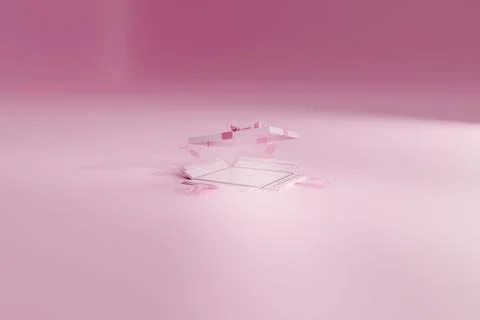 3d render of an empty open gift box on pink stage for marketing advertisement pu Stock Illustration