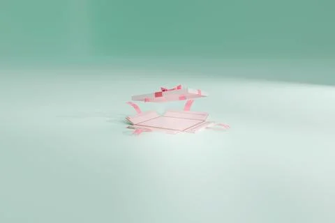 3d render of an empty open White gift box on green stage for marketing advertise Stock Illustration