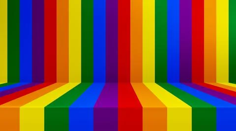 3D render of an empty room and podium with rainbow colors Foto stock
