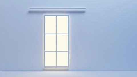 3d render, empty room with glass large window and cornice, front view. Realistic Stock Illustration