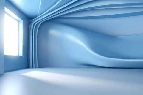 3D render of empty room with shadows of window for display product. Blue st.. Stock Illustration