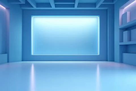 3D render of empty room with shadows of window for display product. Blue st.. Stock Illustration