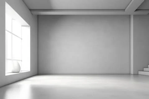 3D render of empty room with shadows of window for display product. white g.. Stock Illustration