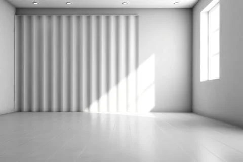 3D render of empty room with shadows of window for display product. white g.. Stock Illustration