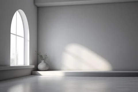 3D render of empty room with shadows of window for display product. white g.. Stock Illustration