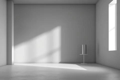 3D render of empty room with shadows of window for display product. white g.. Stock Illustration