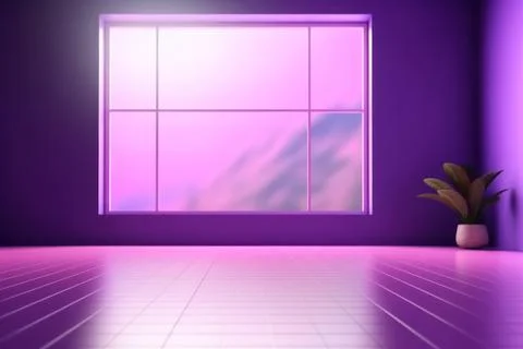 3D render of empty room with shadows of window for display product. Purple .. Stock Illustration