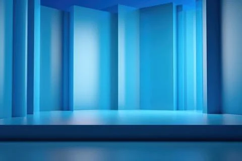 3D render of empty room with shadows of window for display product. Blue st.. Stock Illustration