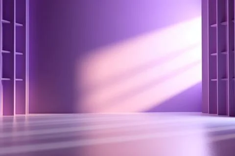 3D render of empty room with shadows of window for display product. Purple .. Stock Illustration