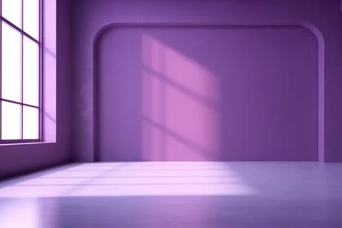 3D render of empty room with shadows of window for display product. Purple .. Stock Illustration