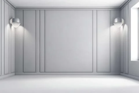 3D render of empty room with shadows of window for display product. white g.. Stock Illustration