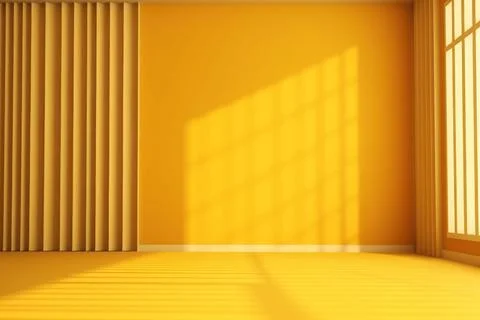 3D render of empty room with shadows of window for display product. Yellow .. Stock Illustration