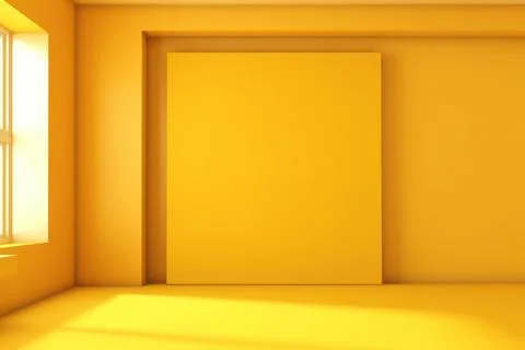 3D render of empty room with shadows of window for display product. Yellow .. Stock Illustration