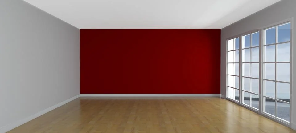 3D Render of an Empty Room with Windows Stock Illustration