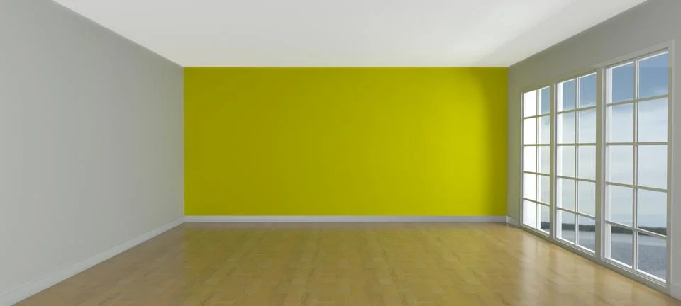 3D Render of an Empty Room with Windows Stock Illustration
