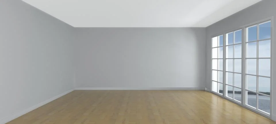 3D Render of an Empty Room with Windows Stock Illustration