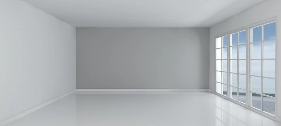 3D Render of an Empty Room with Windows Stock Illustration
