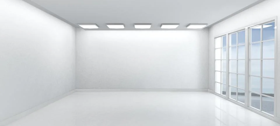 3D Render of an Empty Room with Windows Stock Illustration
