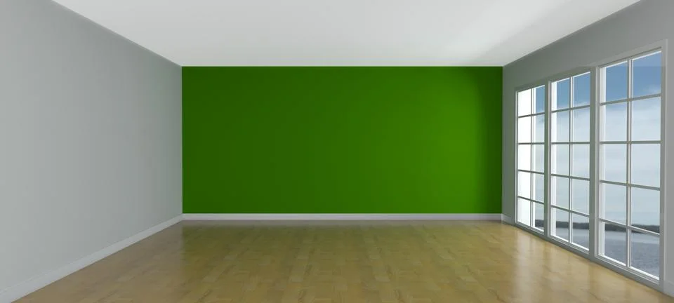 3D Render of an Empty Room with Windows Ilustração Stock